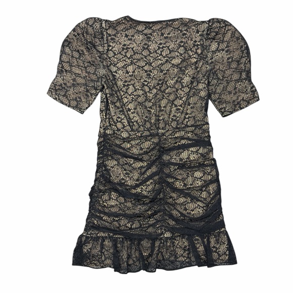 SAYLOR Reena Black Lace Ruched Mini Dress with Short Sleeve Puff Sleeves - Picture 4 of 6